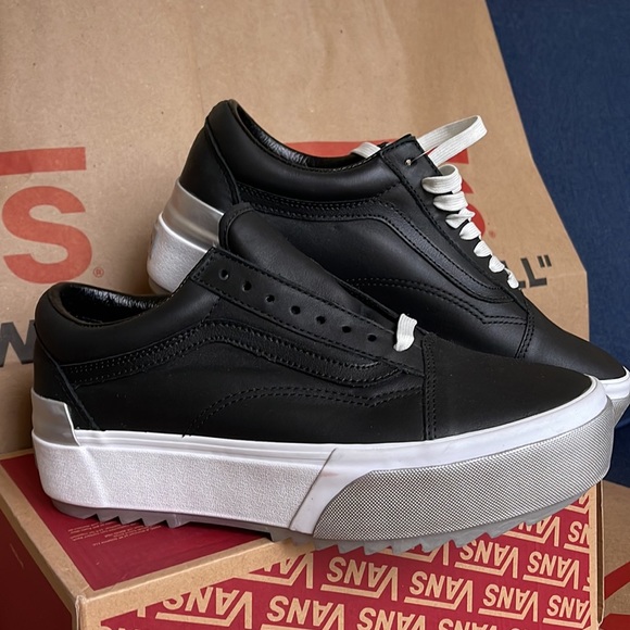 Vans Old Skool Stacked Platforms Shiny Black/True White Men’s - Picture 7 of 16